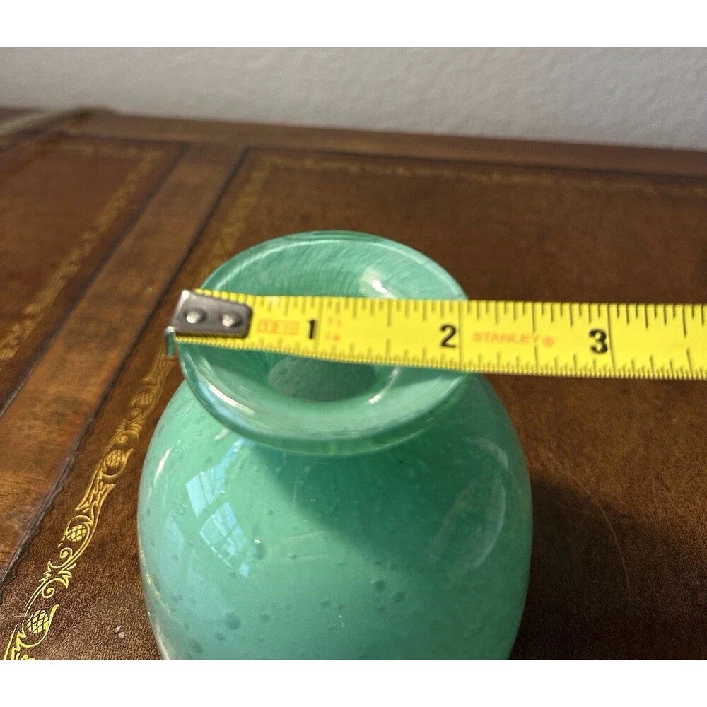 Aqua Mini Bud Vase Hand Blown Art Glass Controlled Bubbles 4.5” T NWT